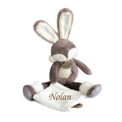 Baby'Nat - Papuche Le Lapin Doudou Mouchoir Marron Blanc 30 Cm
