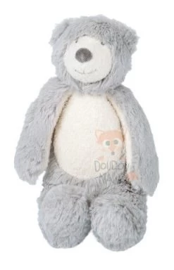 Moulin Roty Collection La Bande à Basile Hochet Doudou Ours Gris Blanc
