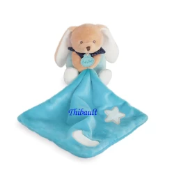 Baby'Nat - Les Luminescents - Doudou Mouchoir Lapin Bleu