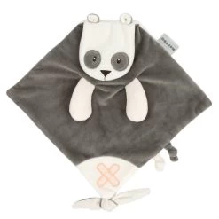 Nattou Buddiezzz Doudou Plat Panda Gris Blanc Avec Attache-sucette