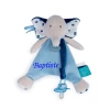 Baby'Nat - Edgar Et Eglantine - Doudou Attache-sucette éléphant Bleu 20 Cm