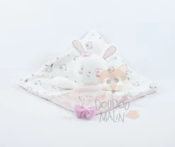 La Halle Pat & Ripaton Doudou Plat Lapin Rose Blanc My Sweet Love