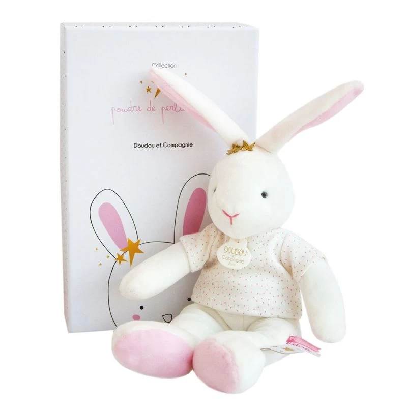 Doudou Et Compagnie - Lapin étoile Rose - Peluche Blanc Rose 25 Cm 1 Doudou Et Compagnie - Lapin étoile Rose - Peluche Blanc Rose 25 Cm