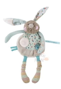 Moulin Roty Les Jolis Trop Beaux Doudou Plat Lapin Beige Vert