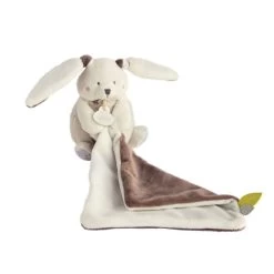 Baby'Nat - Les Layettes - Doudou Mouchoir Lapin Blanc Marron 30 Cm