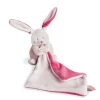 Baby'Nat - Les Layettes - Doudou Mouchoir Lapin Blanc Rose 30 Cm