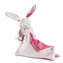 Baby'Nat - Les Layettes - Doudou Mouchoir Lapin Blanc Rose 30 Cm