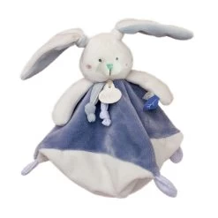 Baby'Nat - Les Layettes - Doudou Plat Lapin Blanc Bleu 25 Cm