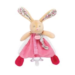Baby'Nat - Les Poupis - Doudou Attache-sucette Lapin Rose 17 Cm