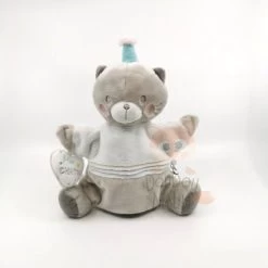 Mots D'enfants Doudou Marionnette Chat Gris Blanc 25 Cm
