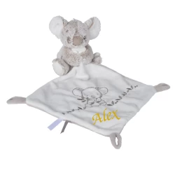 Nicotoy Nola Le Koala Doudou Mouchoir Gris Blanc 25 Cm