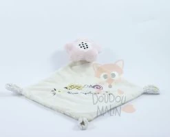 Mots D'enfants Doudou Plat Fleur Beige Rose Bisou Esquimau 25 Cm