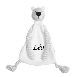 Happy Horse - Polo La Panthère - Doudou Plat Blanc Gris 25 Cm