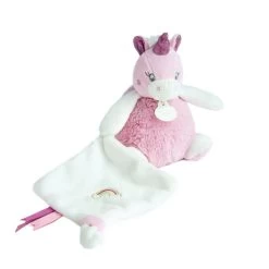 Baby'Nat - Poussière D'étoiles - Doudou Mouchoir Licorne Rose Fuchsia Blanc 25 Cm